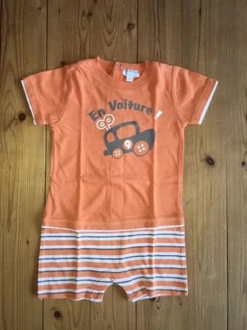 Pyjama dors bien combinaison courte enfant bébé garçon en voiture orange blanc gris