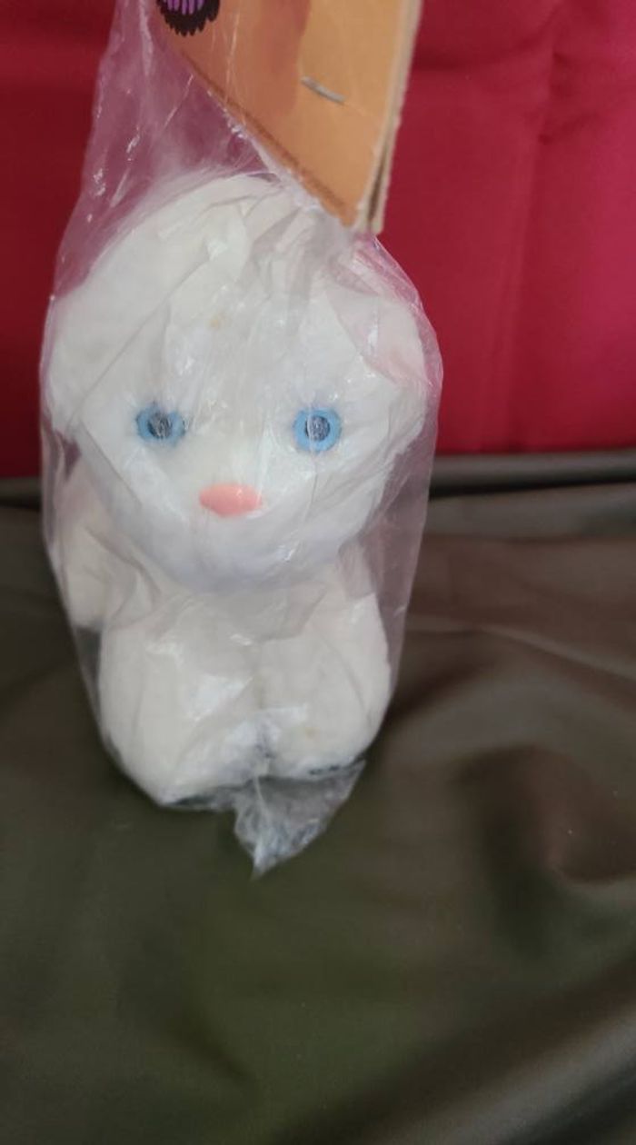 Doudou Peluche Chat Blanc Yeux Bleus vintage - photo numéro 4