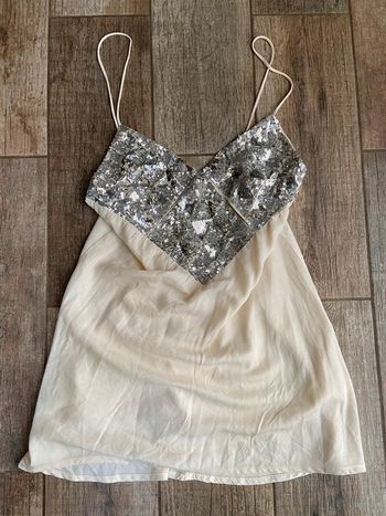 Debardeur a paillettes sequins Ibiza beige et argenté