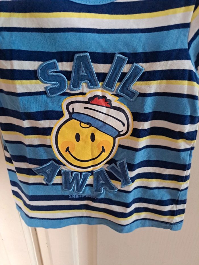 Tee-shirt rayure bleu et jaune smiley 18mois - photo numéro 2