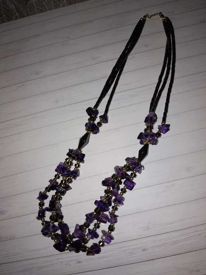Collier pierre fine hématites améthyste