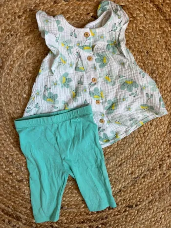 Ensemble tenue 2 pièces blouse et legging court 12 mois tbe