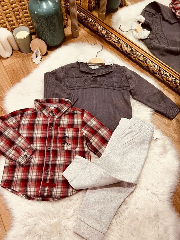 Taille 12 mois ensemble 3 pièces garçon multi marques bordeaux et gris * carreaux * 💙