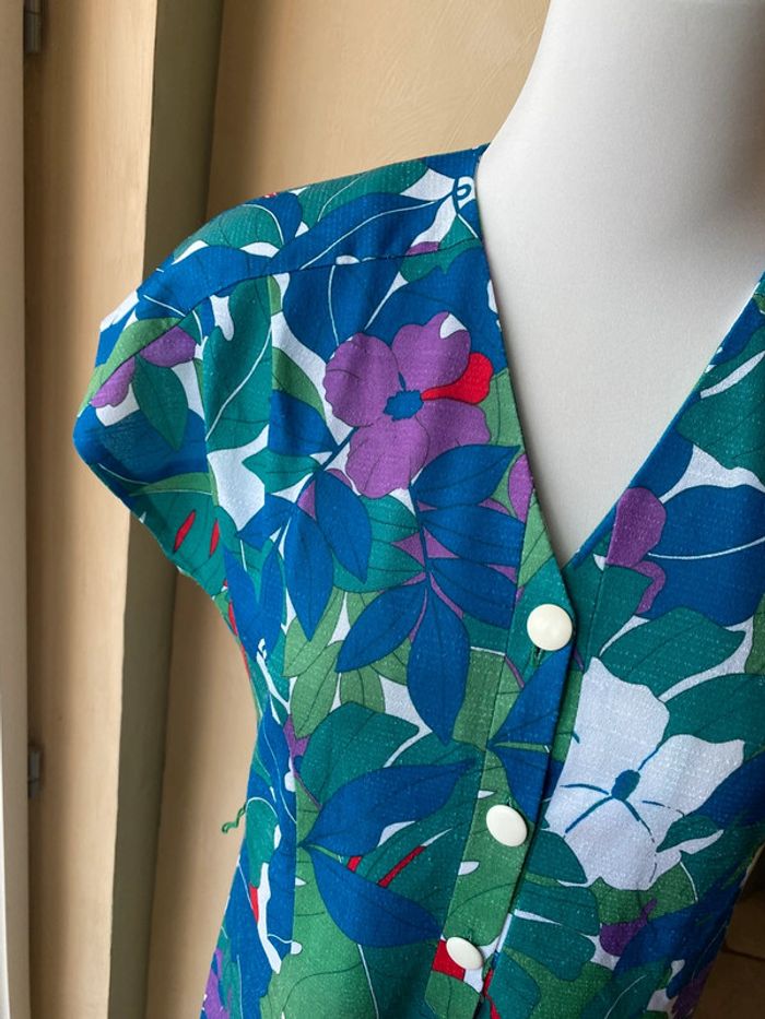 Robe rétro à grosses fleurs vintage XL - photo numéro 3