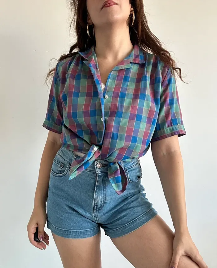 Chemise vintage à motifs à carreaux années 70 80 taille S - photo numéro 7