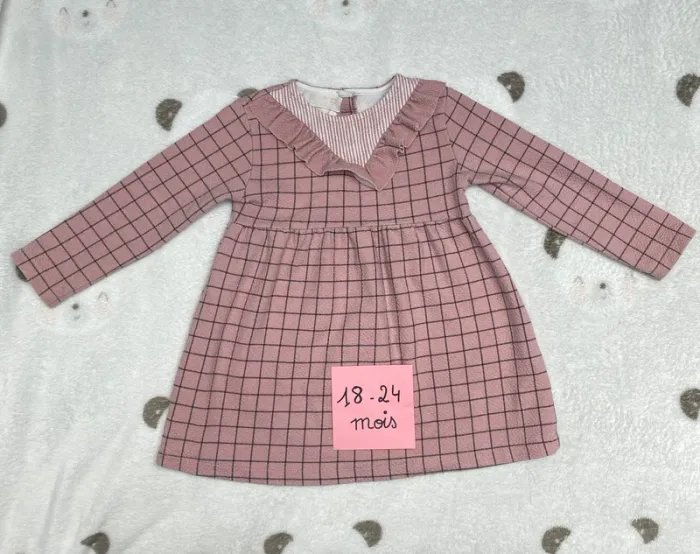 Robe à carreaux rose enfant fille 18 - 24 mois Zara manches longues