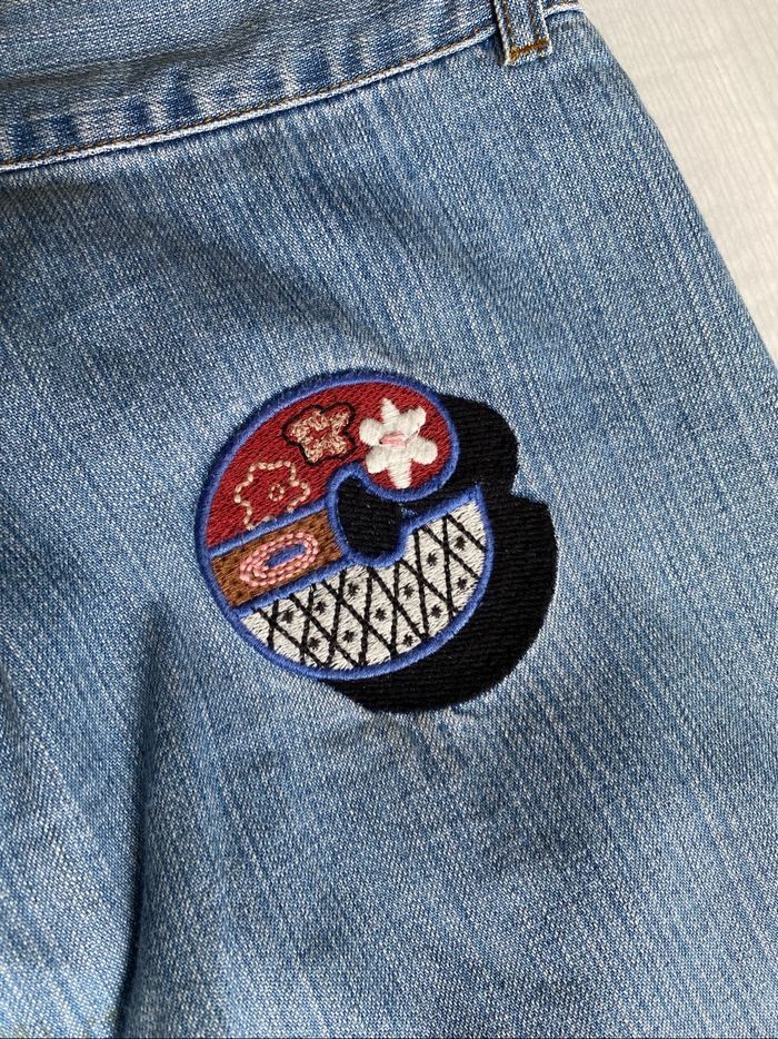 Jean bleu large vintage brodé cacharel - photo numéro 8