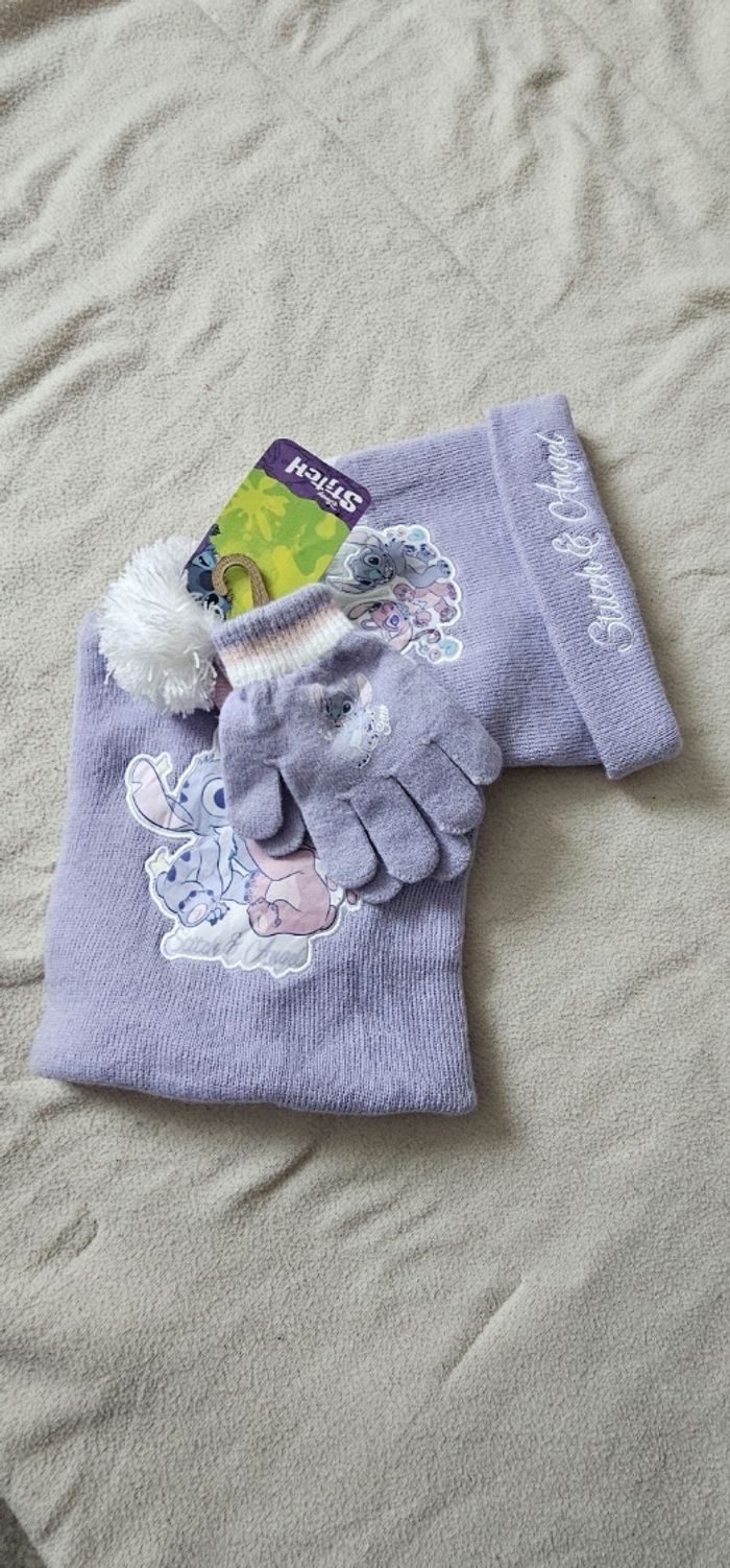 Bonnet et gants Disney Stitch & Angel - violet, neufs avec étiquette - photo numéro 4