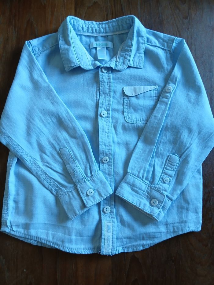Chemise bebe en coton taille 23 mois marque obaibi couleur bleu ciel - photo numéro 2