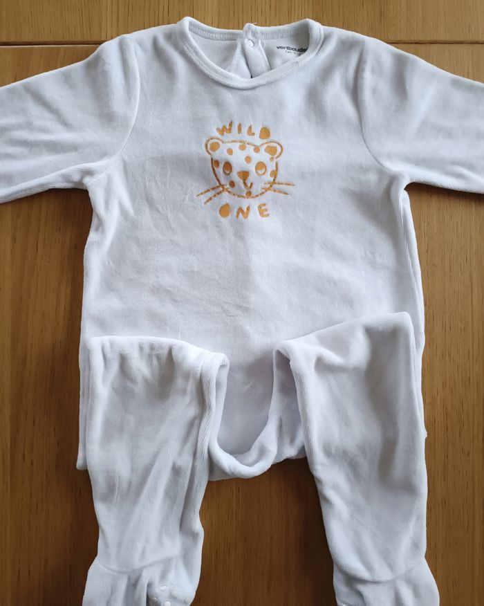 Pyjama dors-bien velours Vertbaudet blanc unisexe - photo numéro 3