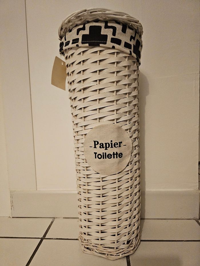 Range-rouleaux papier toilette – Osier blanc – Comme neuf