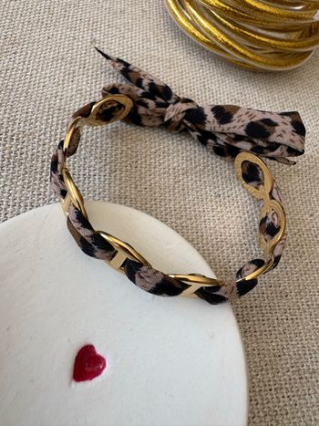 Bracelet jonc maille marine léopard doré acier inoxydable 