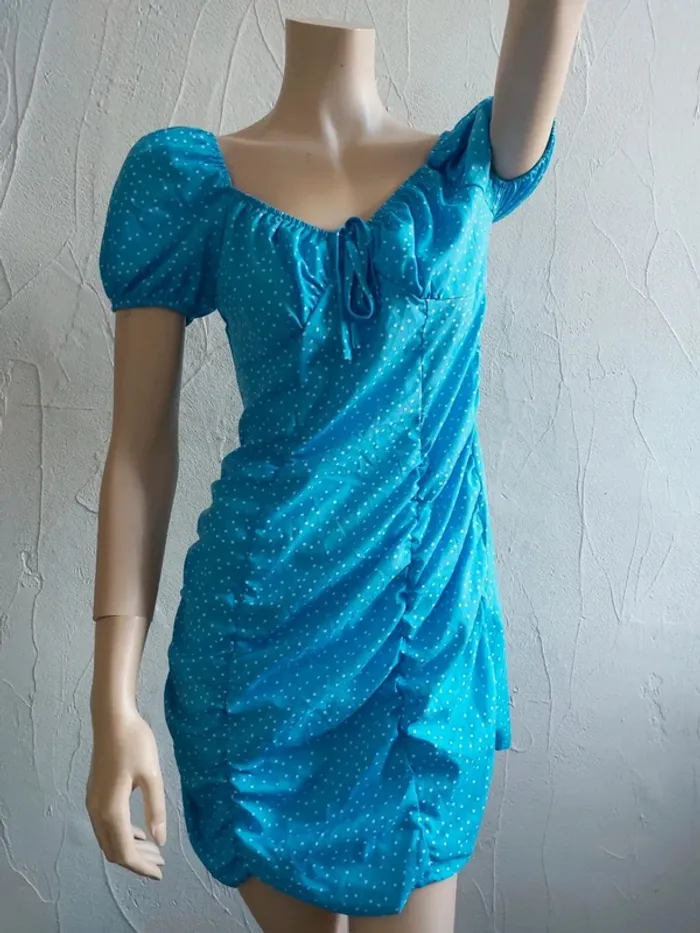 Robe courte bleue à pois Taille S