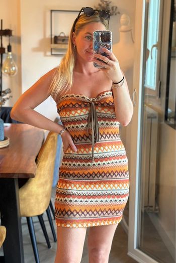 Robe bustier d’été motifs ethniques – Coloris orange & crème – Taille 36