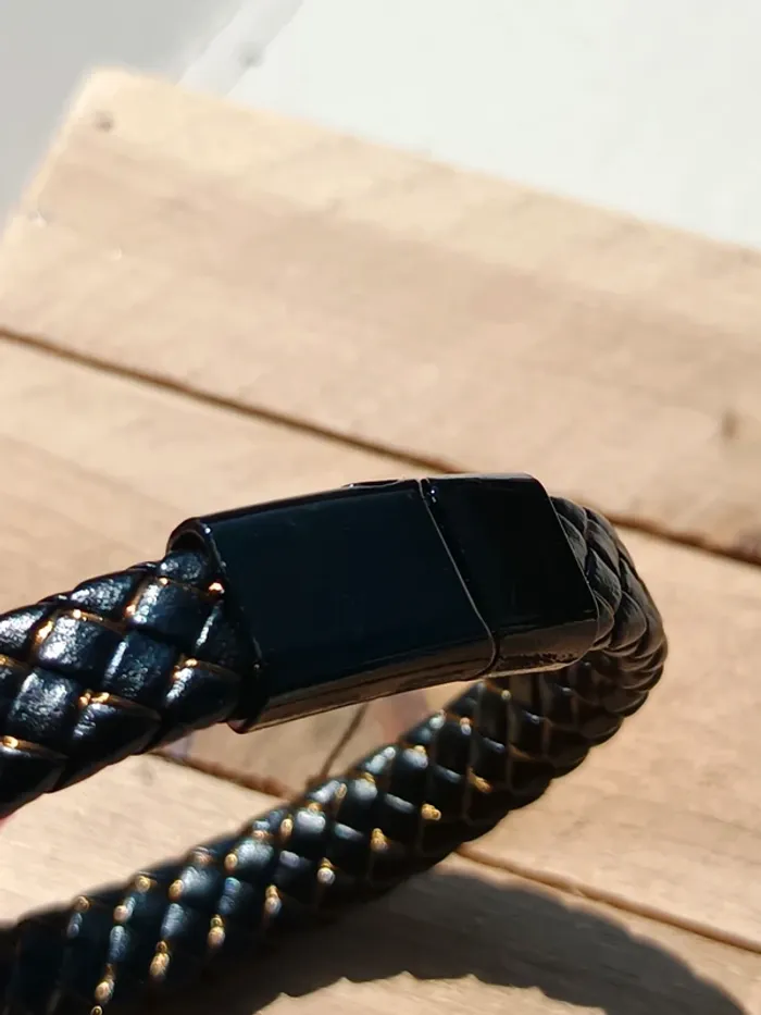Bracelet cuir noir et or pour homme - photo numéro 3