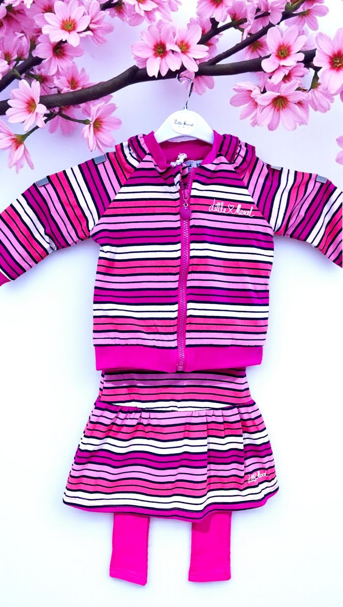 LITTLE MARCEL - NEW - ENSEMBLE 2/3P BÉBÉ FILLE RAYURES & TONS LUMINEUX 12/18M - photo numéro 4