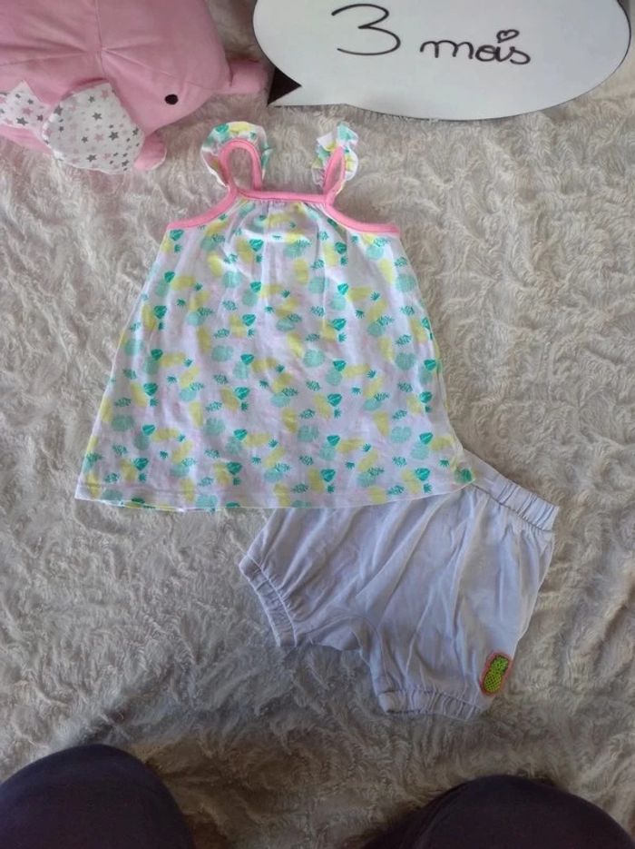 Ensemble (tunique/robe+boomer/short) Fille 3 mois Ananas Orchestra - photo numéro 2