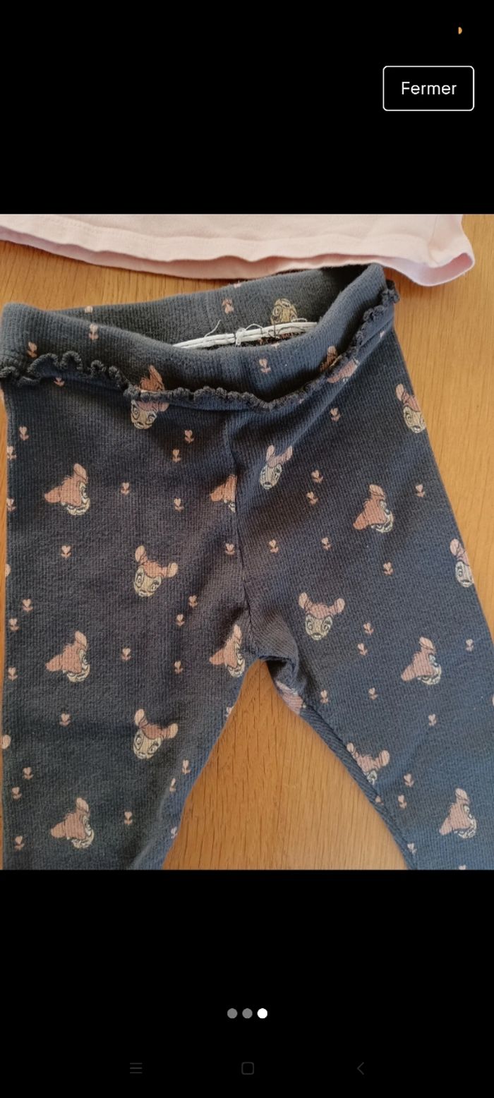 Lot 1 legging et un t-shirt manches longues taille 1 an en très bon état. marque Disney et Kiabi - photo numéro 3