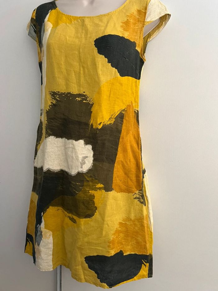 Robe été 100 % lin taille S jaune kaki - photo numéro 6