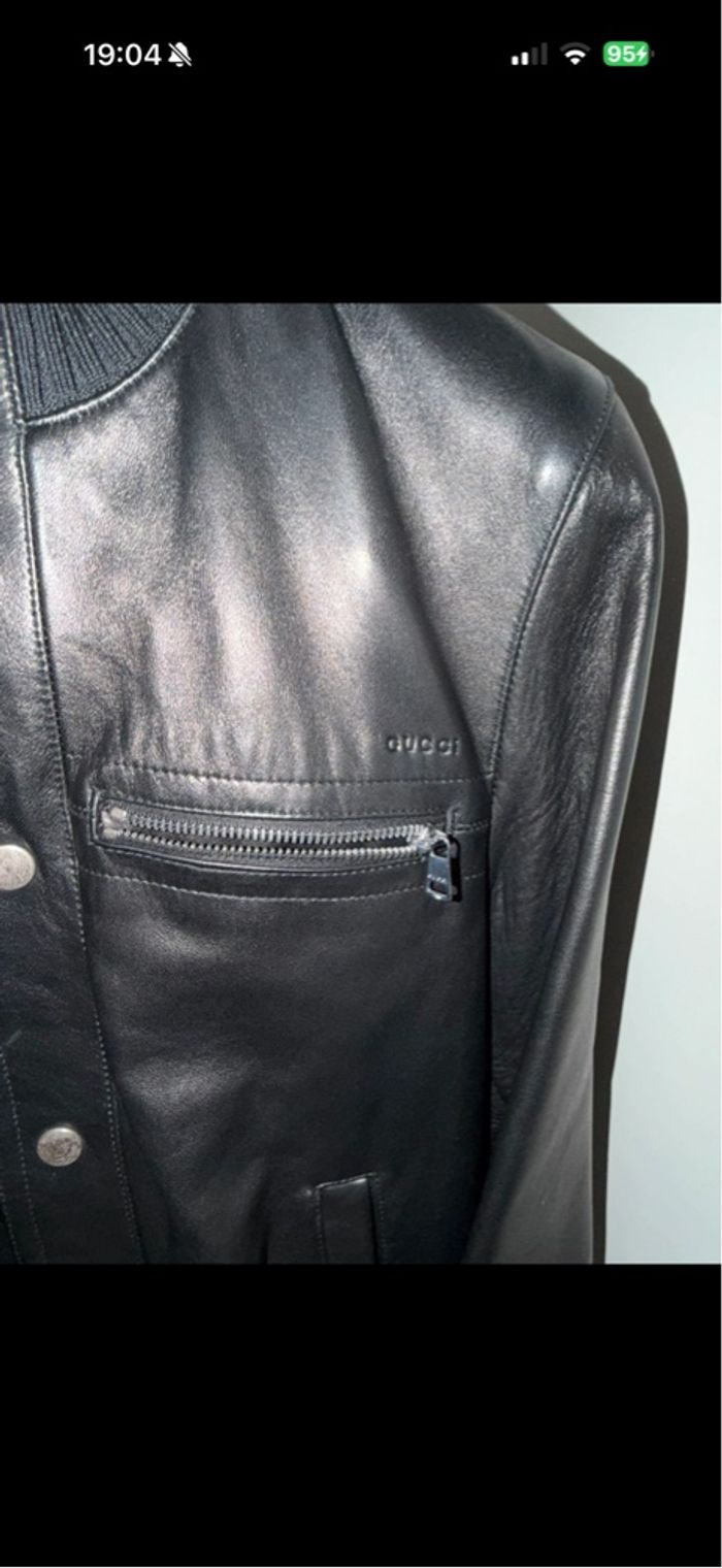 Leather bomber jacket with Web Gucci Veste en cuir Gucci - photo numéro 5