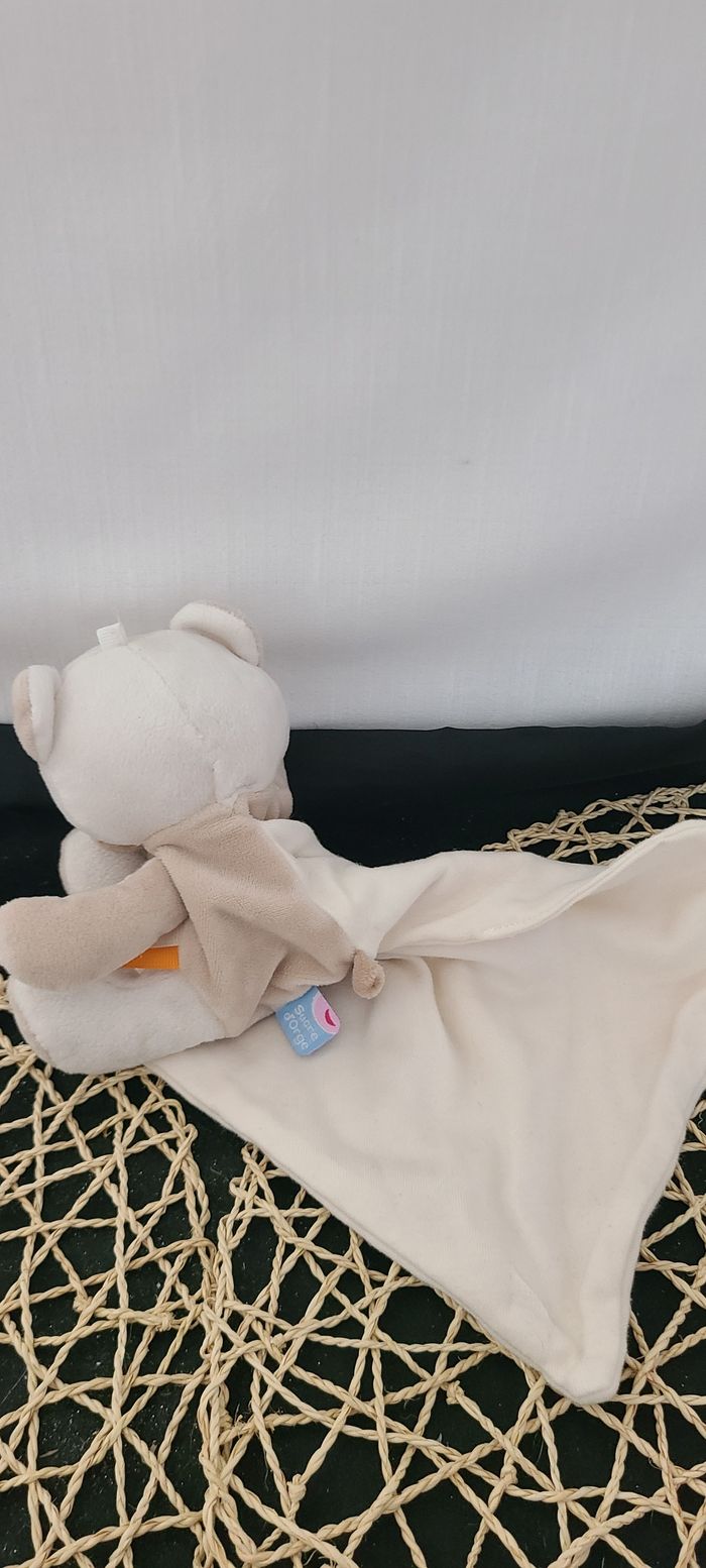 Doudou ours beige blanc mouchoir Cajou SUCRE D'ORGE - photo numéro 3