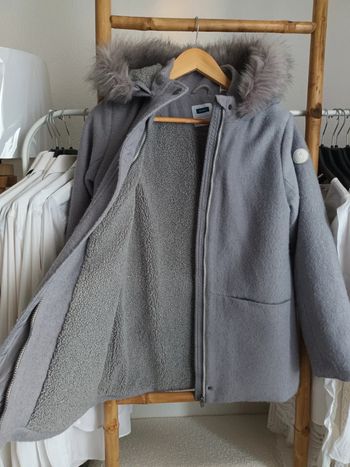 Joli manteau en laine à capuche gris très chaud Okaïdi 12 ans