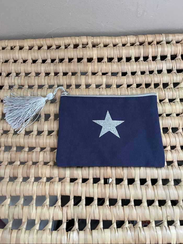 Petite pochette / trousse bleue marine et argenté - photo numéro 4