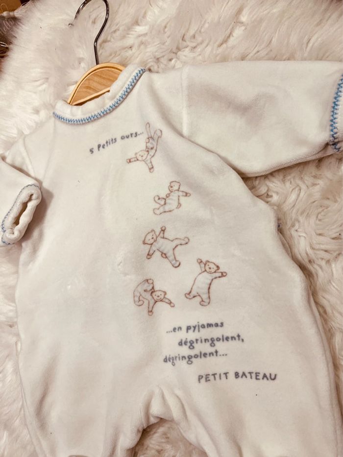 Taille 1 mois pyjama velours garçon Petit Bateau blanc * ours * 💙 - photo numéro 2