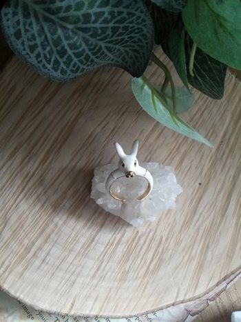 Bague émaillée lapin blanc
