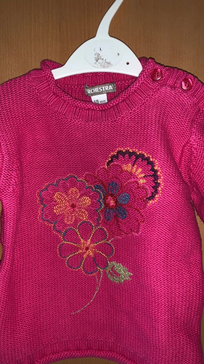 Pull « fleurs » fuschia 18 mois - photo numéro 2