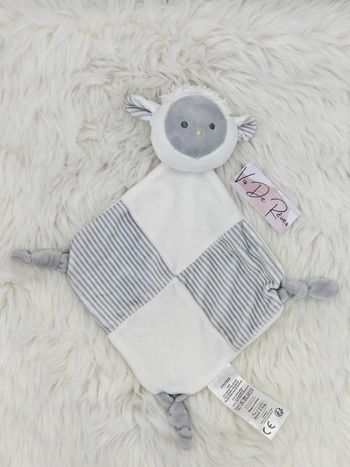 Doudou plat losange Mouton Tom et Kiddy blanc gris rayé