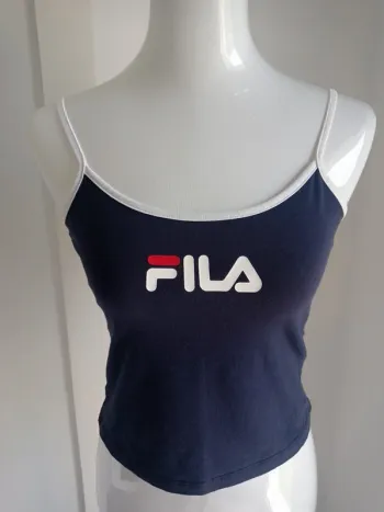 Top court bleu marine et bretelles blanches T.S Fila