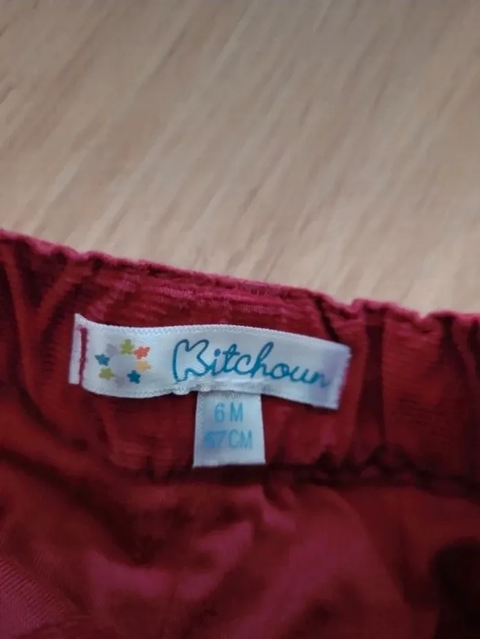 Pantalon velours bordeaux Kitchoun 6 mois - photo numéro 2