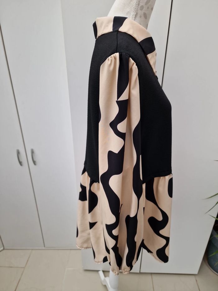 Blouse Effet 2 En 1 Noire Beige - photo numéro 7