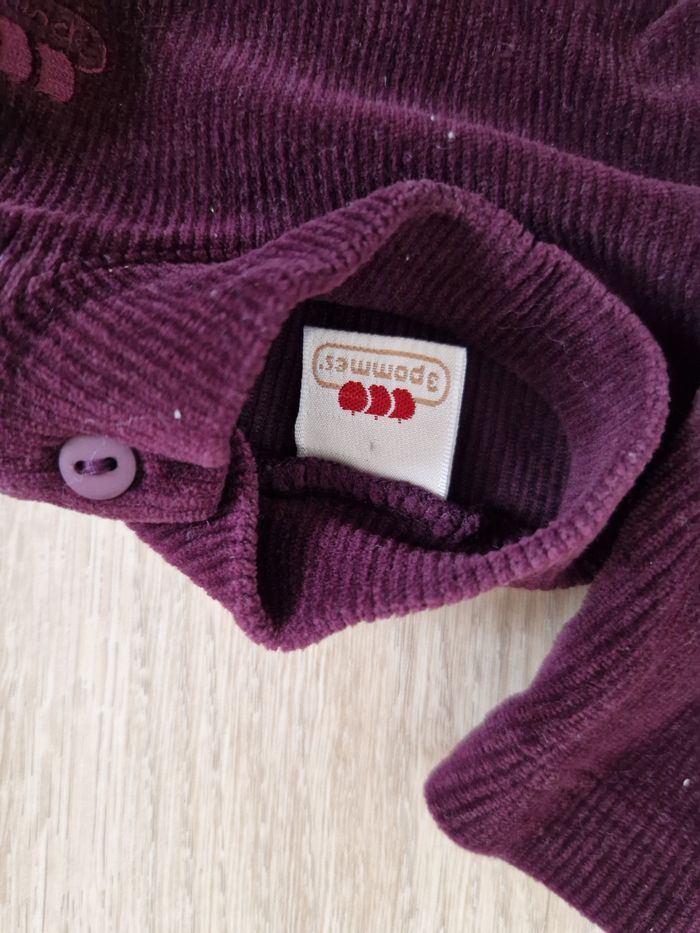 Pull côtelé velours violet/prune 3 Pommes - Taille 3 mois - photo numéro 3