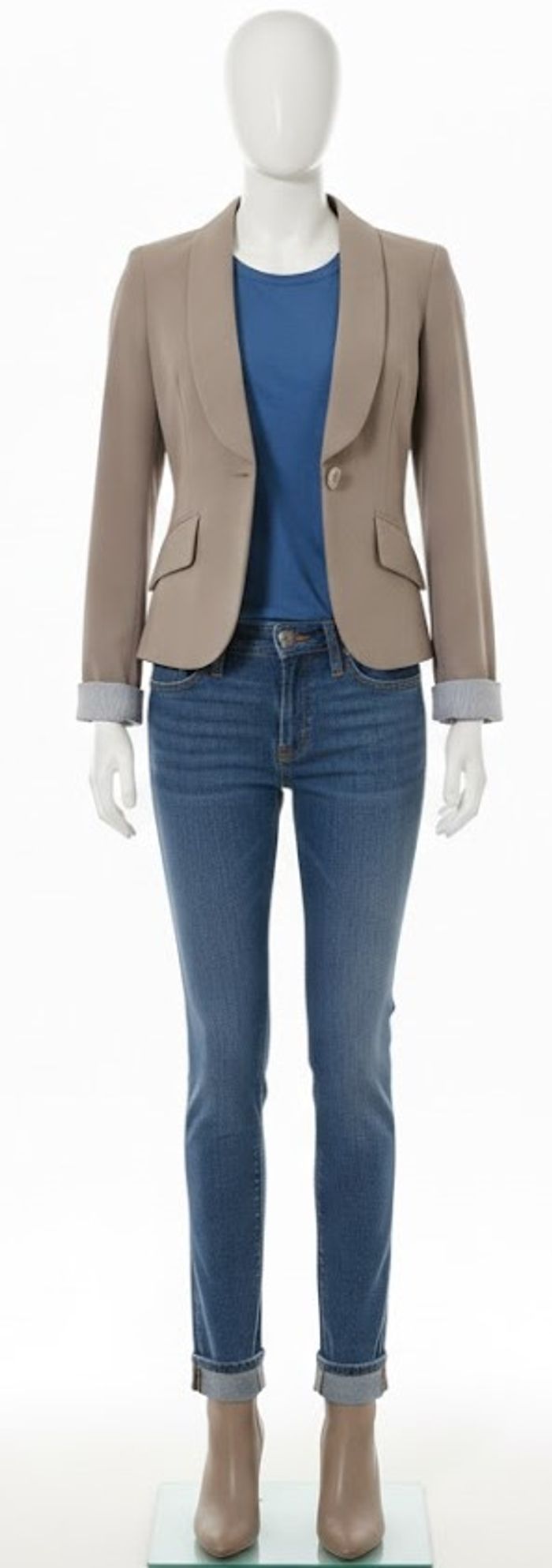 Superbe Veste Blazer Taupe / Beige – Coupe Cintrée & Col Châle – Chic & Intemporelle - photo numéro 3