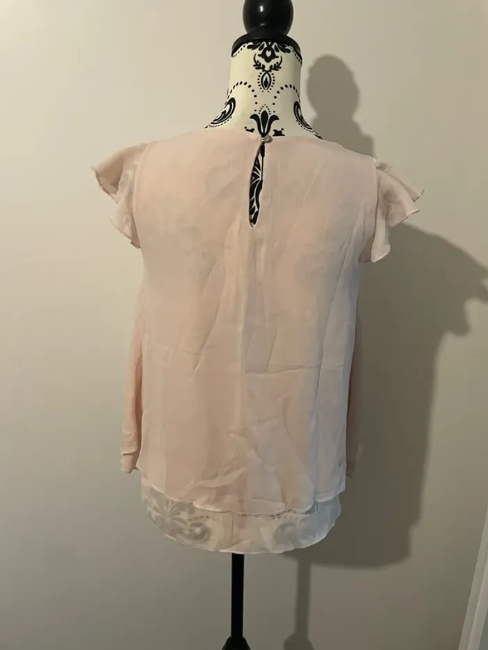 Blouse à manches courtes rose clair en voile doublé Agathe Velmont taille 38 - photo numéro 4