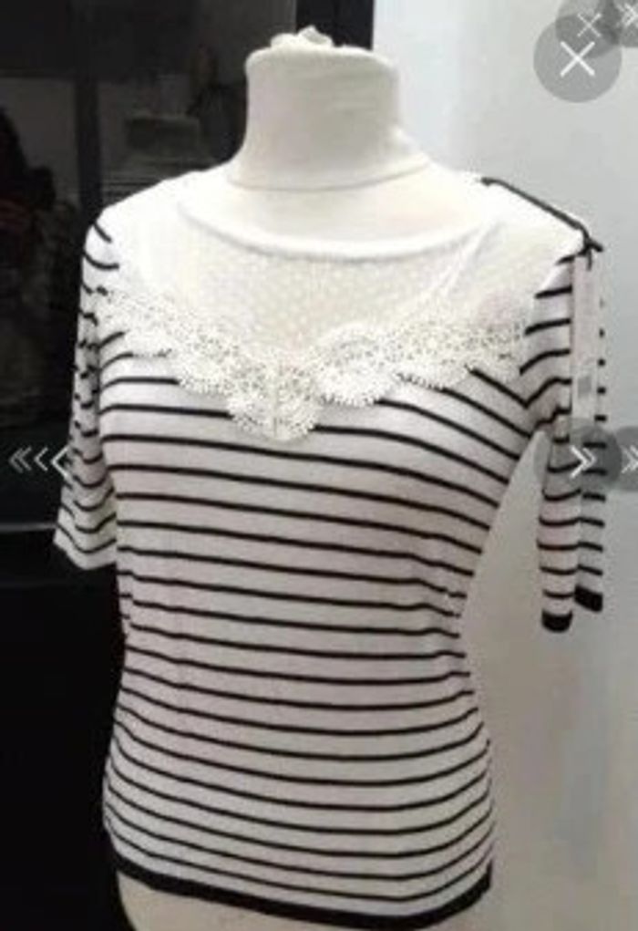 Pull marinière fin dentelles neuve Naf Naf t 36