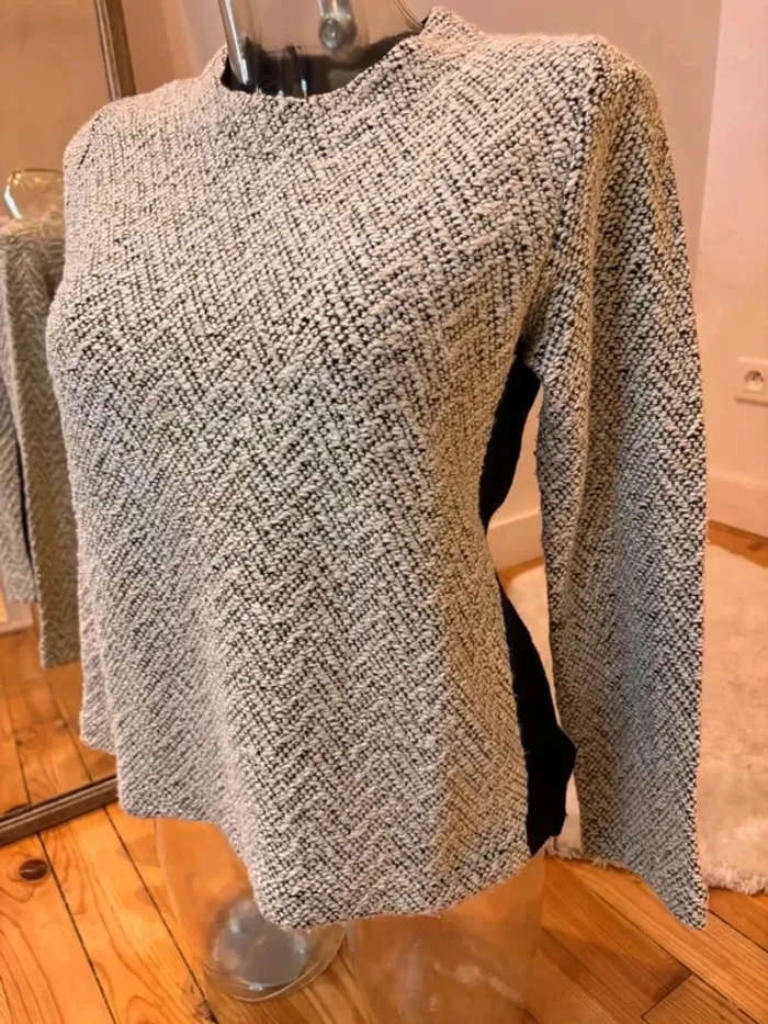 Pull maille gris chiné et noir - photo numéro 6