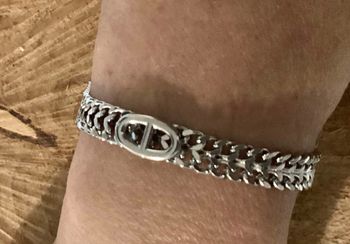 Bracelet large mailles serrées réglable maillon farandole ce acier inoxydable argent