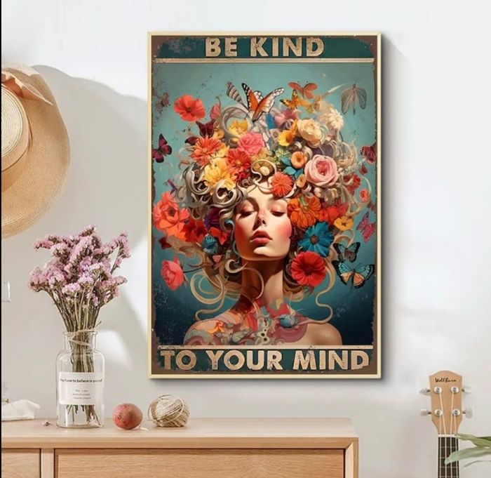 Magnifique Affiche Toile 30x45cms "Femme avec fleurs" - photo numéro 3