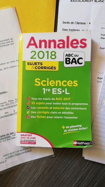 Annales sciences 1ere L et Es