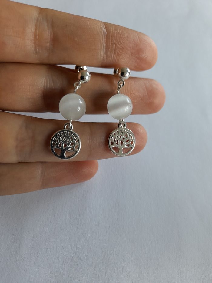 Boucles d'oreilles pierres de lune et arbre de vie - photo numéro 3