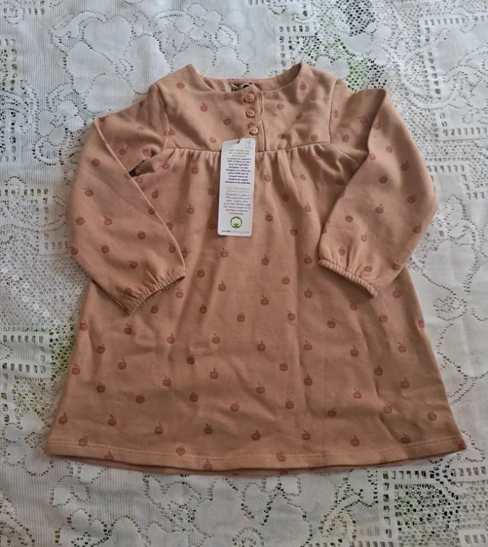 Robe bébé KIABI beige pommes 24 mois neuve - Éco Conception