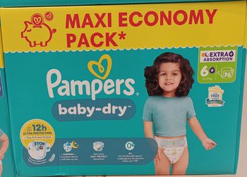 1 Carton de  couches Pampers baby-dry Taille 6+ - Maxi-Ecopack - carton de 76 couches