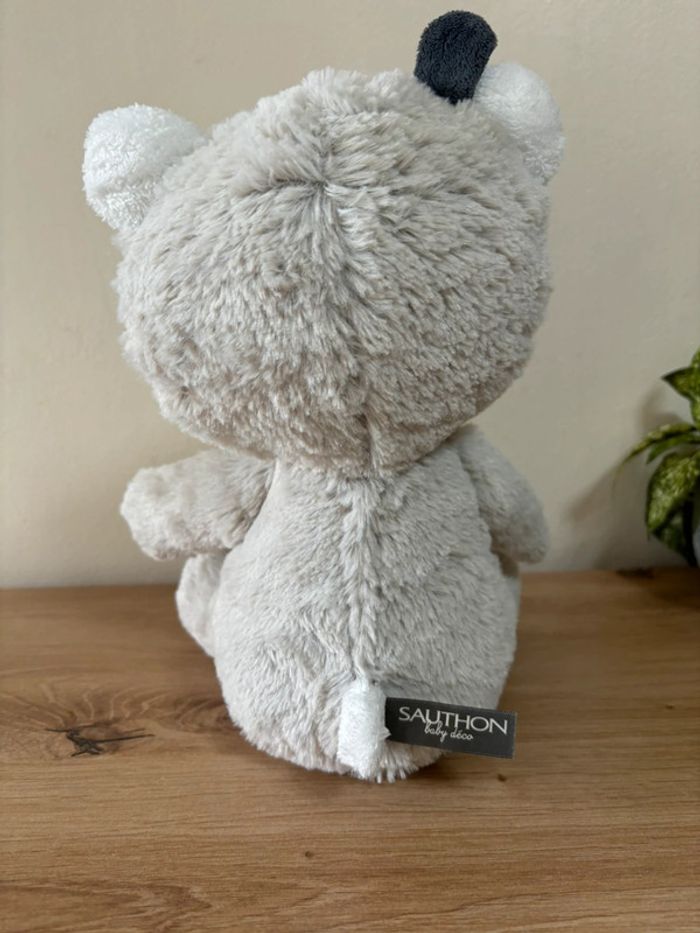 Doudou peluche ours indien gris blanc assis  sauthon - photo numéro 3