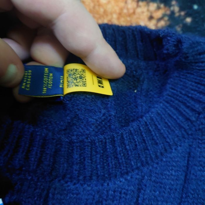 Pull torsadé col rond Polo Ralph Lauren bleu logo brodé rouge taille XL - photo numéro 5