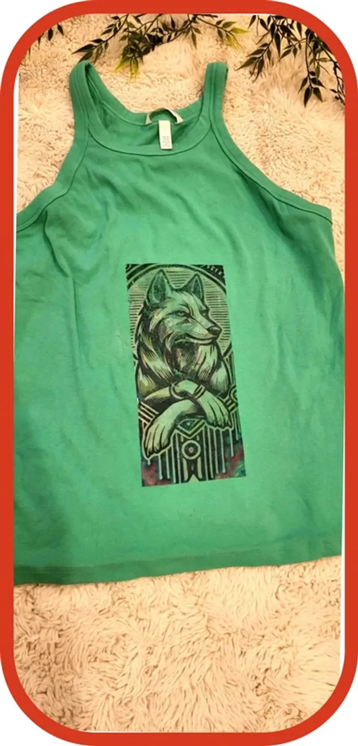 Débardeur Vert H&M XXL - Motif Loup Stylisé