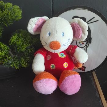 Nicotoy Mina Mica doudou souris rouge orange escargot rond Rayure Rayé Noeuds
