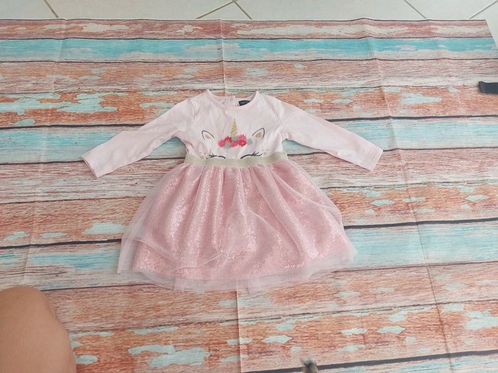 Robe fille 18 mois rose licorne sequins inextenso